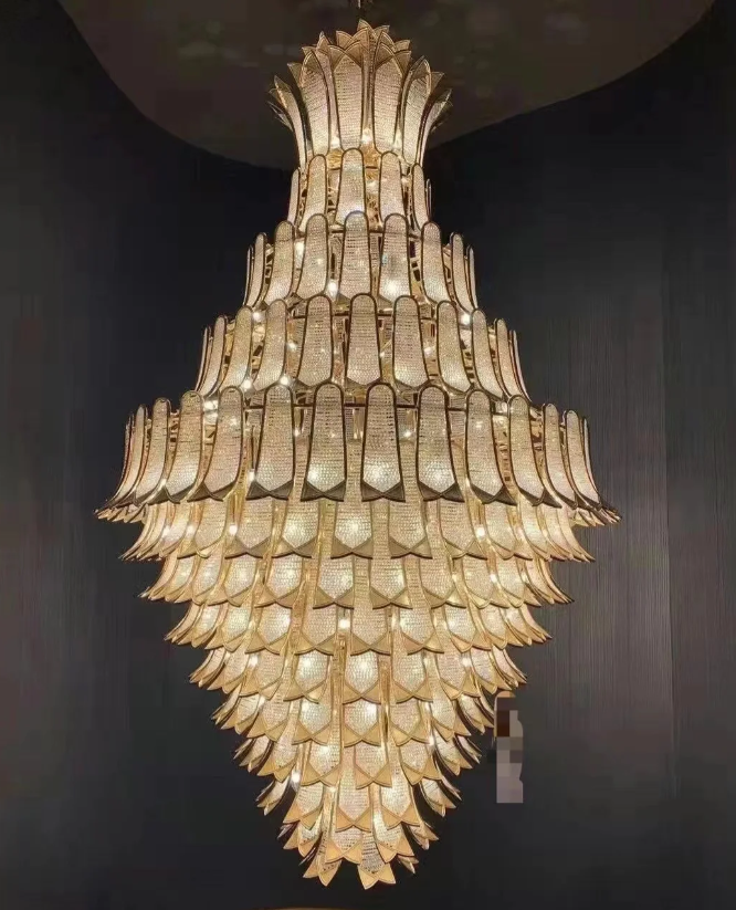 Extra Large Luxury Multi-tier Gold Crystal Chandelier for Stairs/Large High-ceiling Room