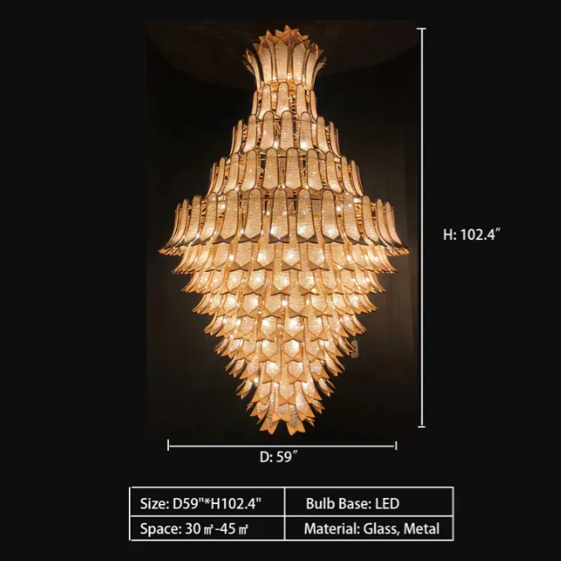 Extra Large Luxury Multi-tier Gold Crystal Chandelier for Stairs/Large High-ceiling Room