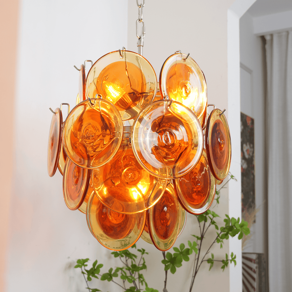 Orange Transparent Murano Glass Disc Chandelier