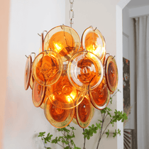 Orange Transparent Murano Glass Disc Chandelier