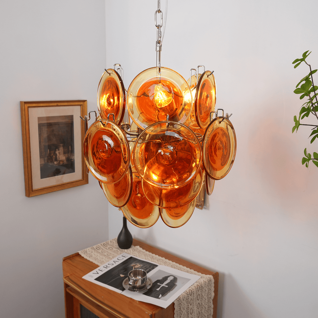 Orange Transparent Murano Glass Disc Chandelier
