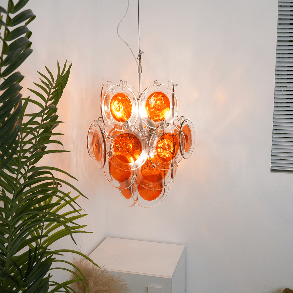 Orange Transparent Murano Glass Disc Chandelier