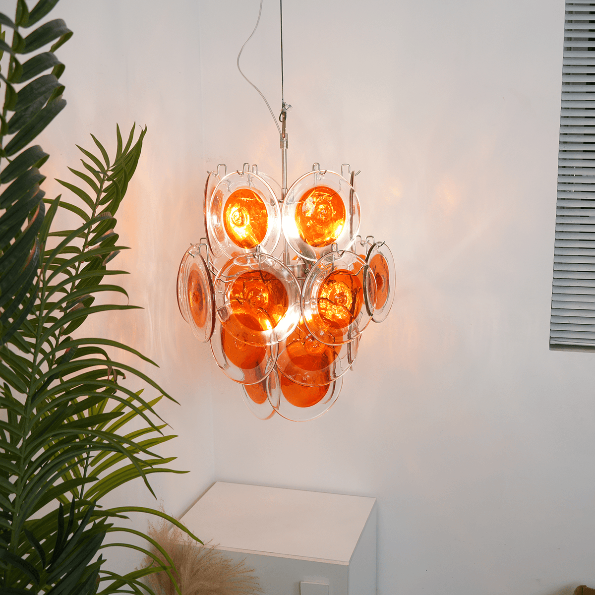 Orange Transparent Murano Glass Disc Chandelier