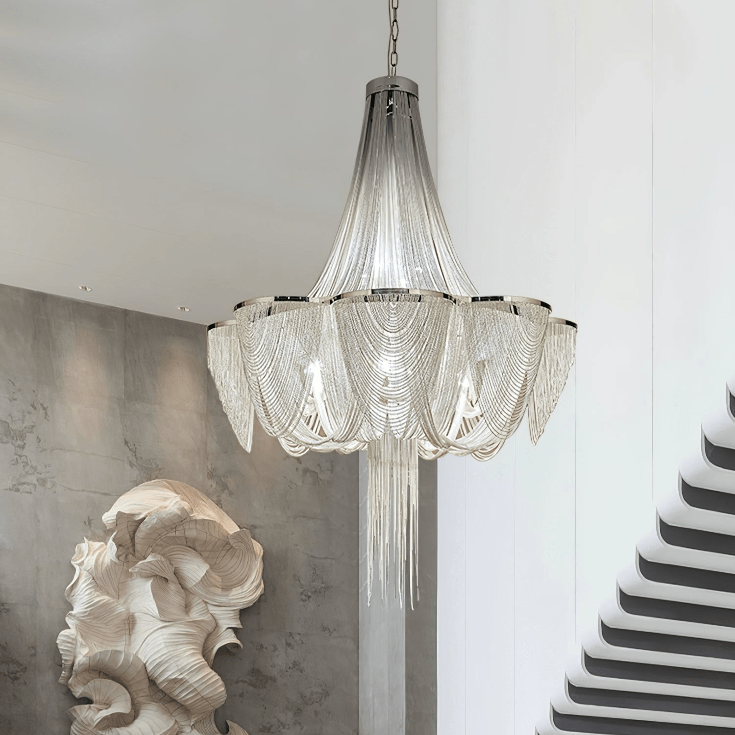 Silver Chain Tassel Chandelier