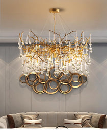 Teardrop Branch Brass Crystal Chandelier 31" 39"