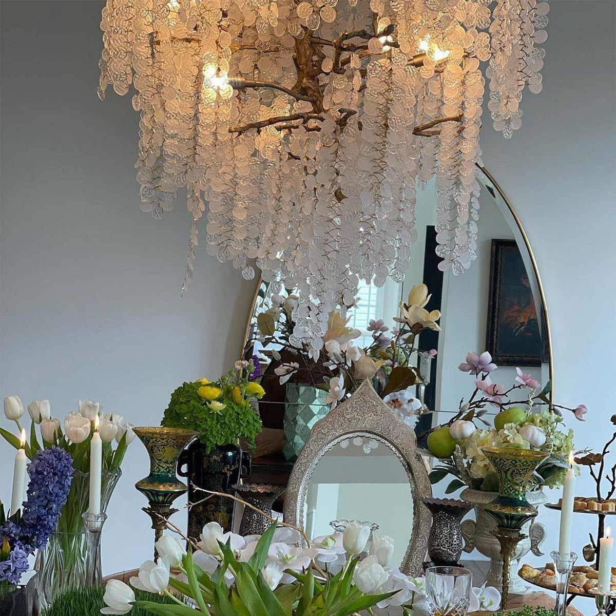 Shiro Branch Clear Crystal Brass Chandelier