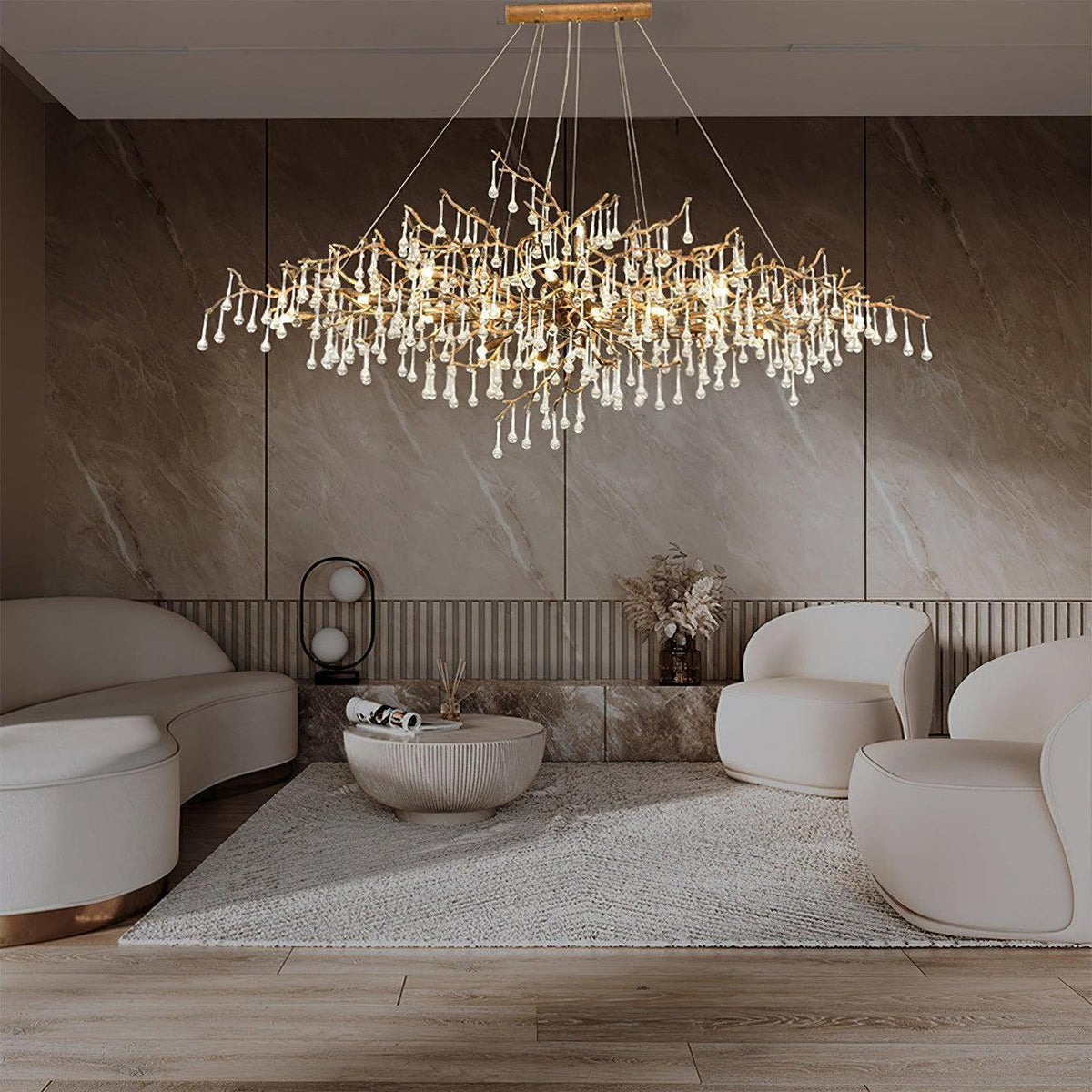 Tina Raindrop Branch Crystal Brass Chandelier