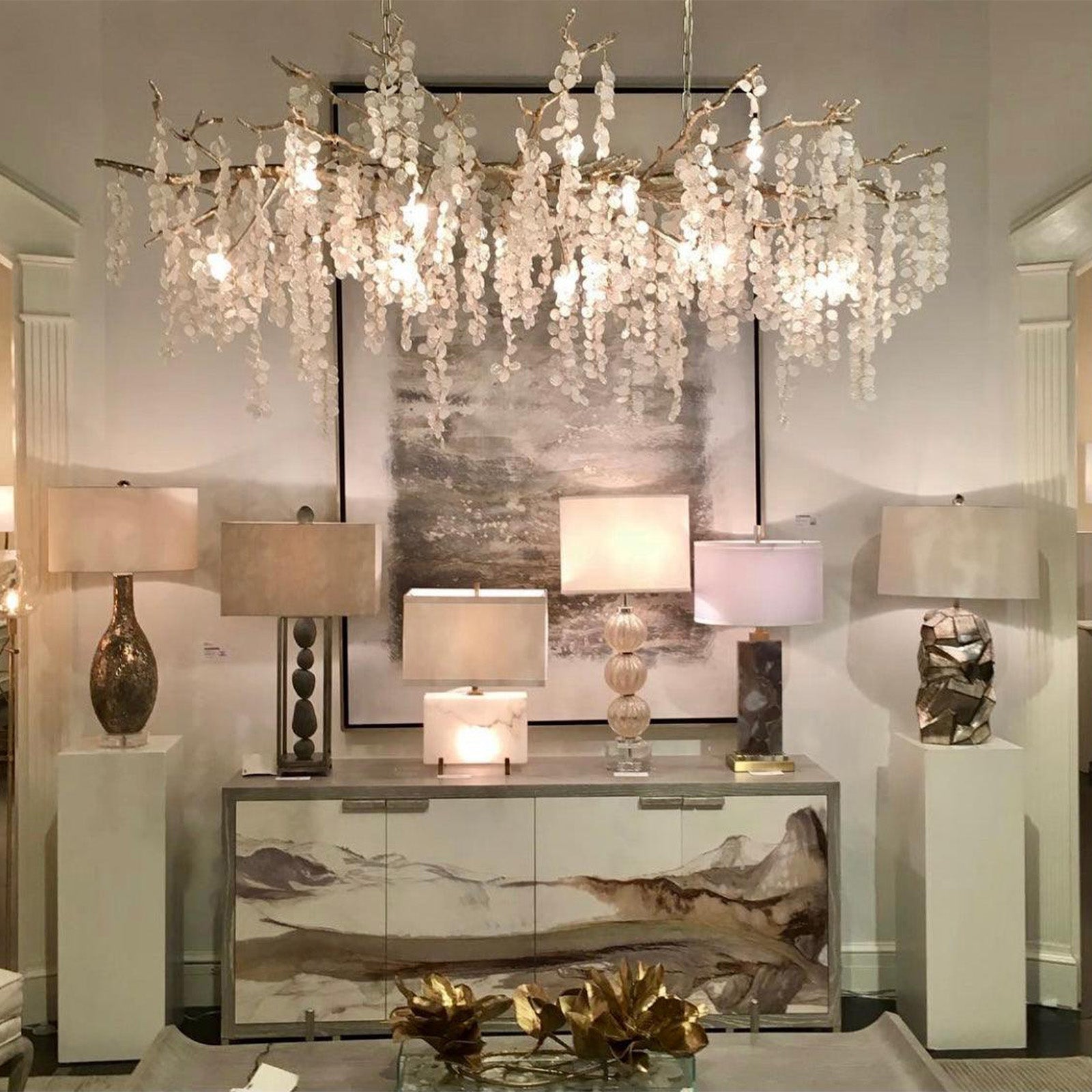 Shiro Branch Clear Crystal Brass Chandelier
