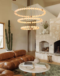 Modern Pearl Alabaster Necklace Circle Triple Chandelier with Dia 60+80+100cm