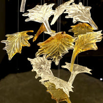 Multicolor Maple Leaf Art Glass Large Oversize Chandelier