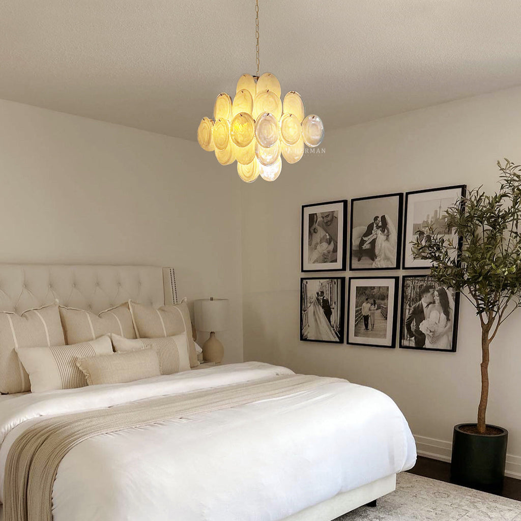 Murano Glass White Disks Chandelier 36