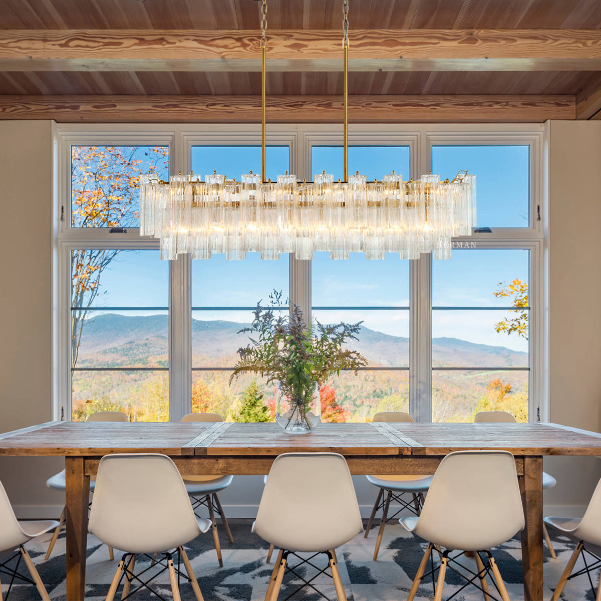 Modern Addis Murano Glass Linear Chandelier 51" - CasaraHouse