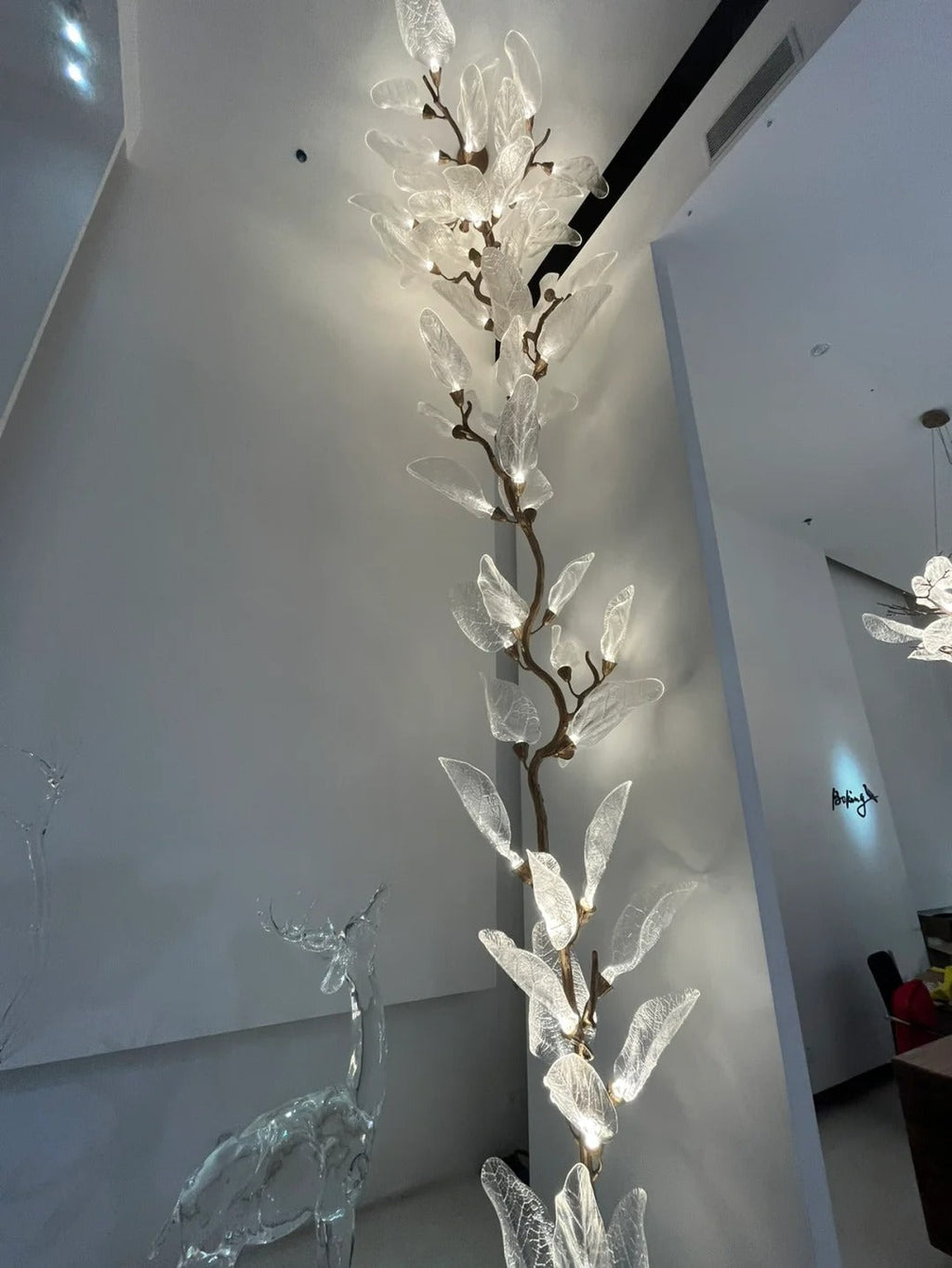 Artistic Bionic Resin Leaves Branch Chandelier