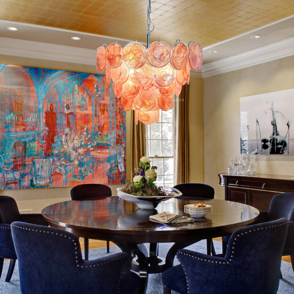 Murano Glass Pink Disks Chandelier 27.6"D