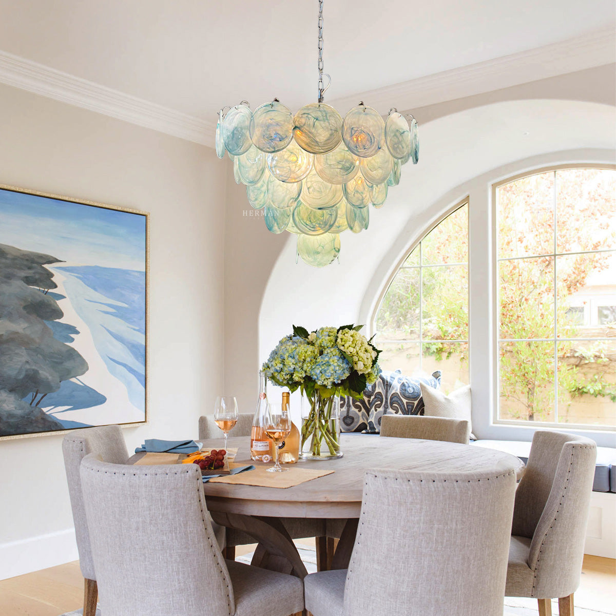 Murano Glass Blue Disks Chandelier