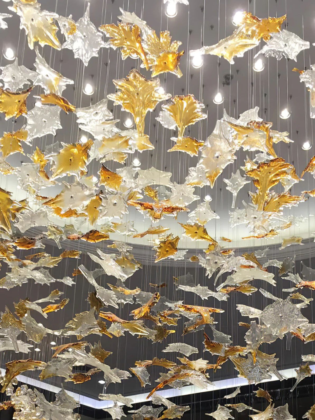 Multicolor Maple Leaf Art Glass Large Oversize Chandelier