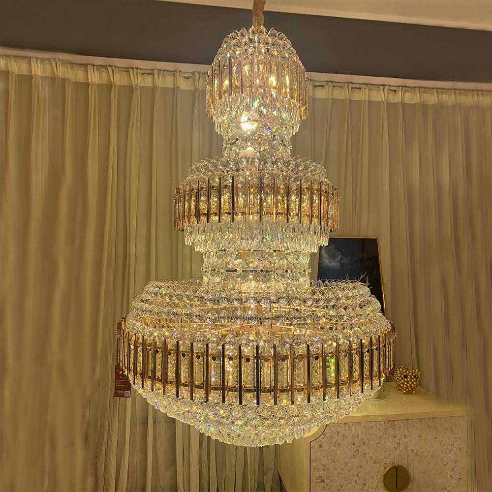 American Luxuary multi level crystal chandelier hotel lobby hall living room Main image