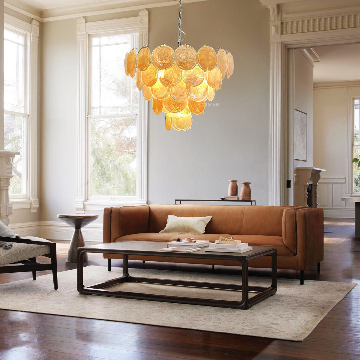Murano Glass Gold Disks Chandelier