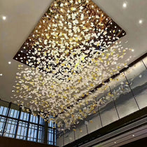 Multicolor Maple Leaf Art Glass Large Oversize Chandelier