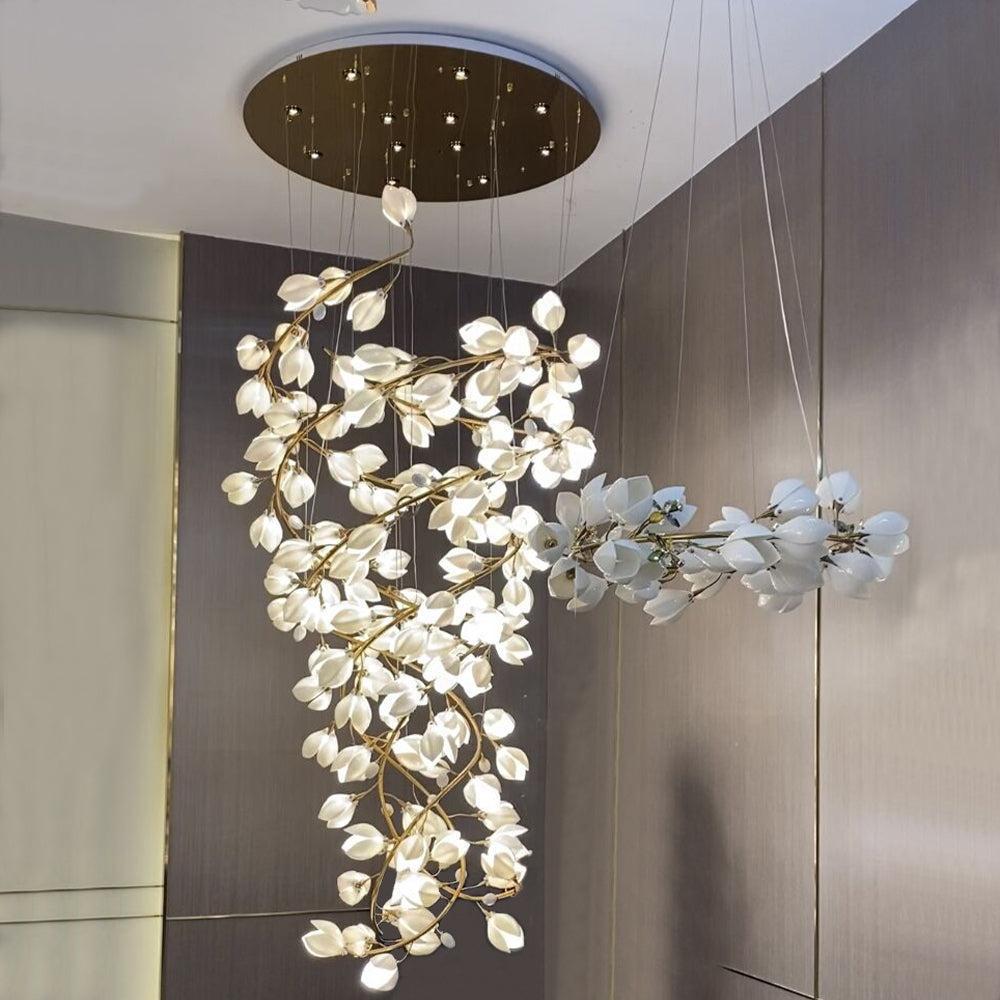 Ceramic Artistic Magnolia Spiral Pendant Ceiling Light Chandelier Main image
