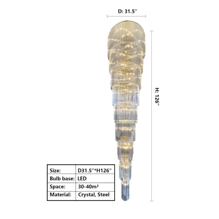 Extra Large Multi-layers Long Golden Crystal Chandelier for 2-Storey/Duplex Buildings/Dining Room/Staircase Secondary image