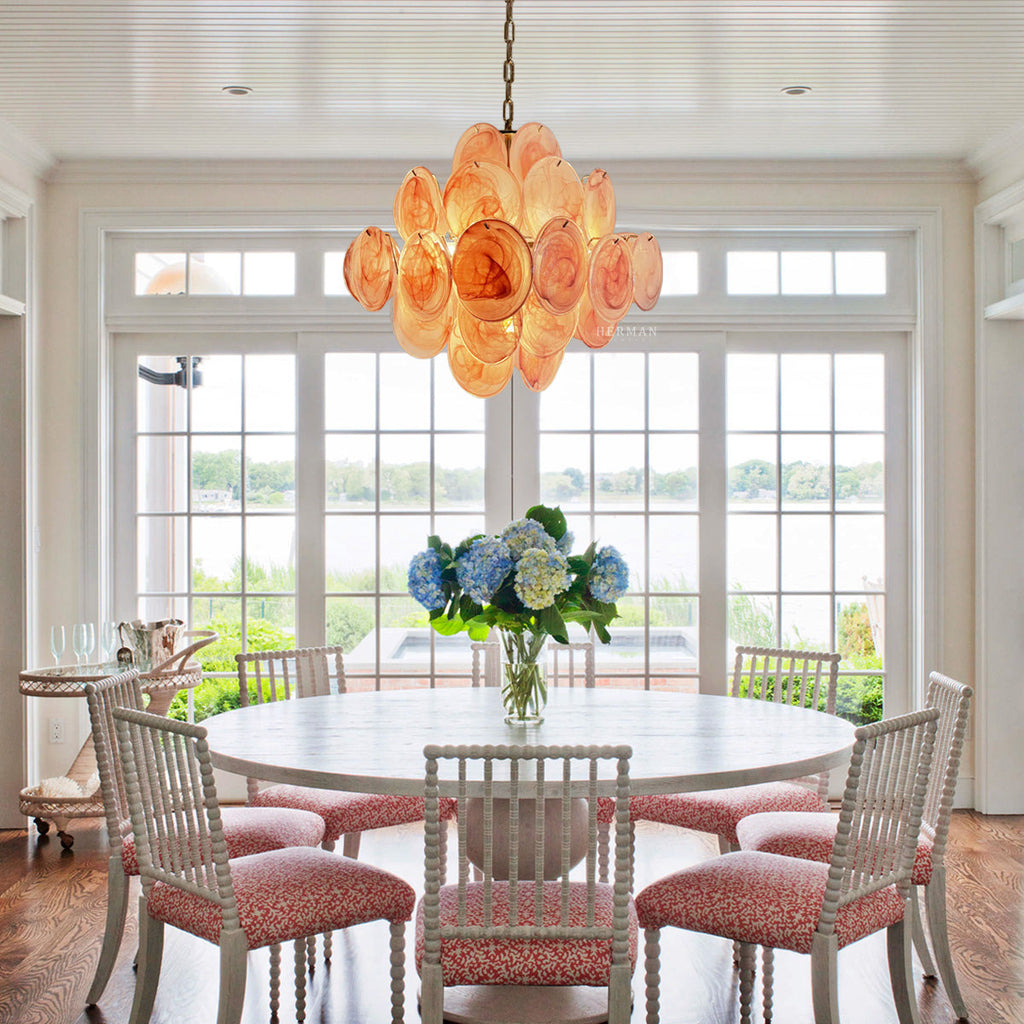Murano Glass Pink Disks Chandelier 36