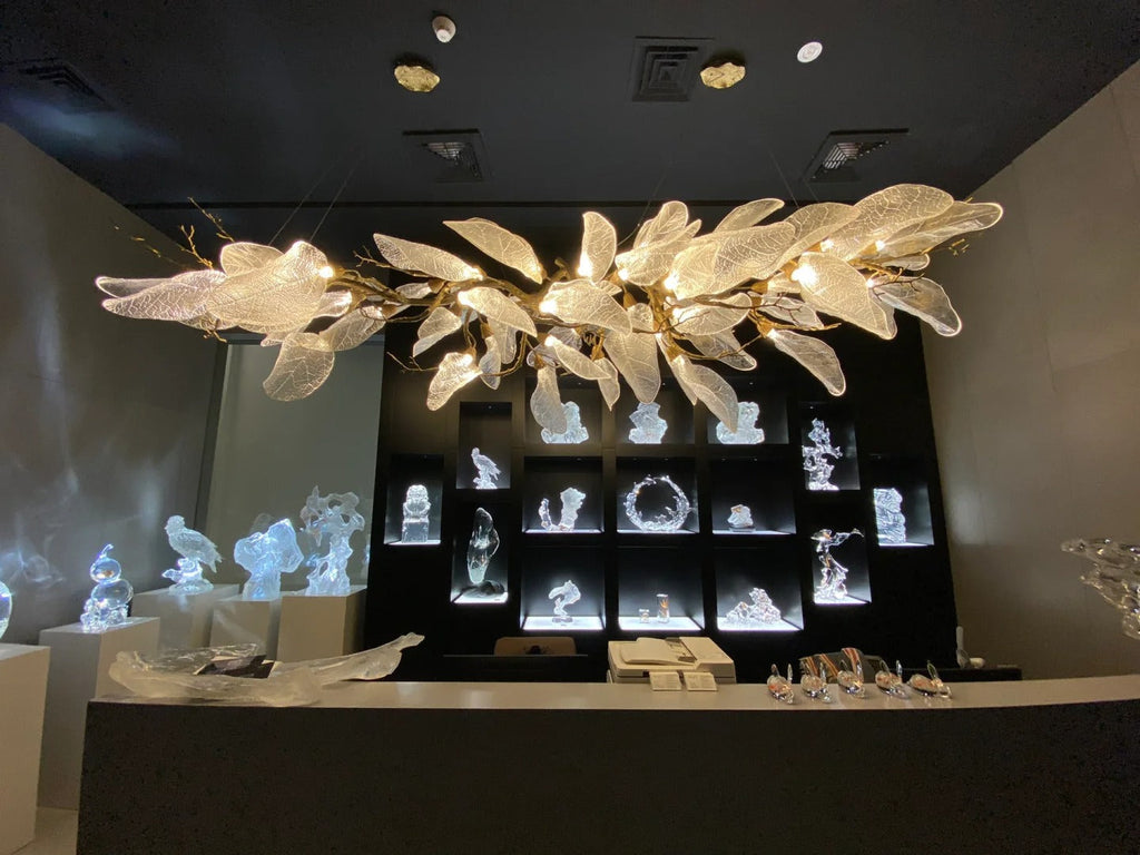 Artistic Bionic Resin Leaves Branch Chandelier