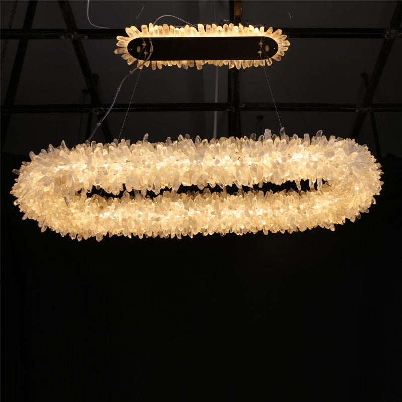 Cervine Quartz Stone Oval Clear Geode Quartz Crystal Chandelier 47"