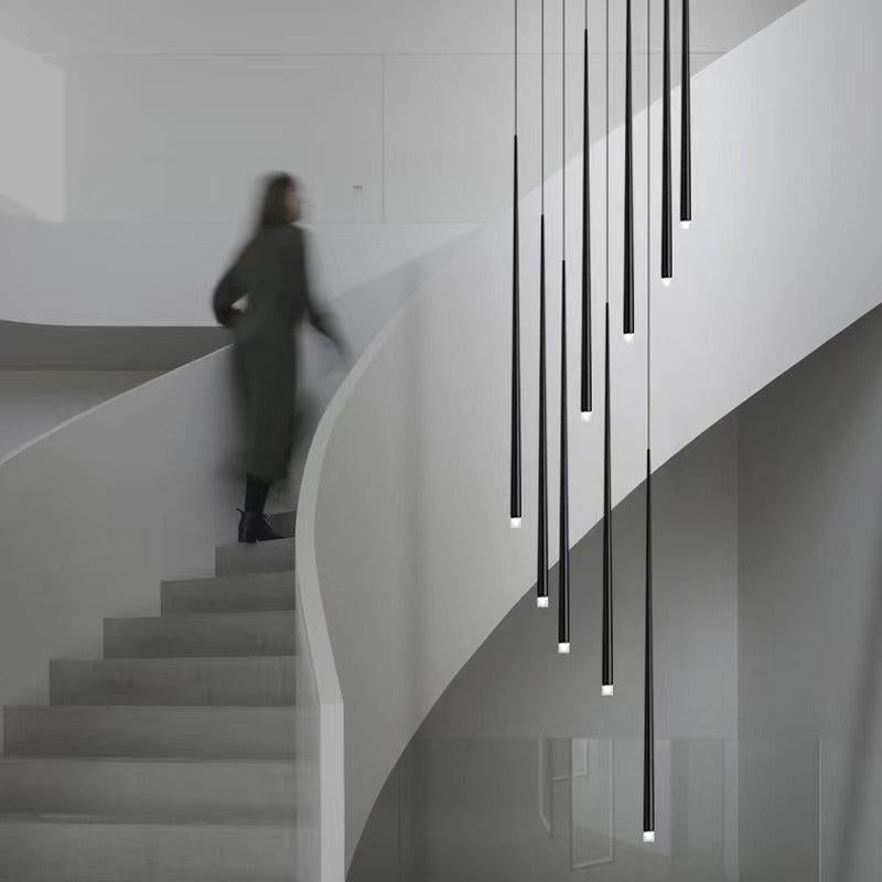 Minimalist Modern Conical Long Chandelier for Dining  Living Room Ceiling Duplex Spiral Staircase
