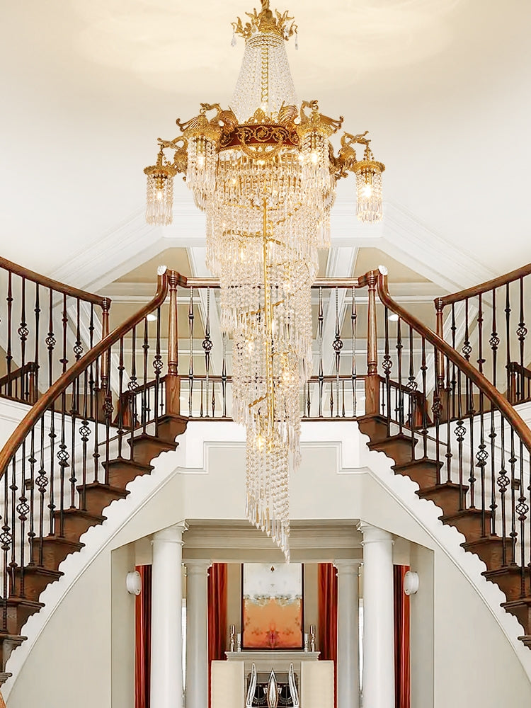 Extra Large Retro Luxury Full Copper Crystal Chandelier for Staircase/ Duplexes/ Villas Secondary image