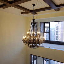 Vintage Iron Simple Candle Art Chandelier for Living Room / Villa / Stairs