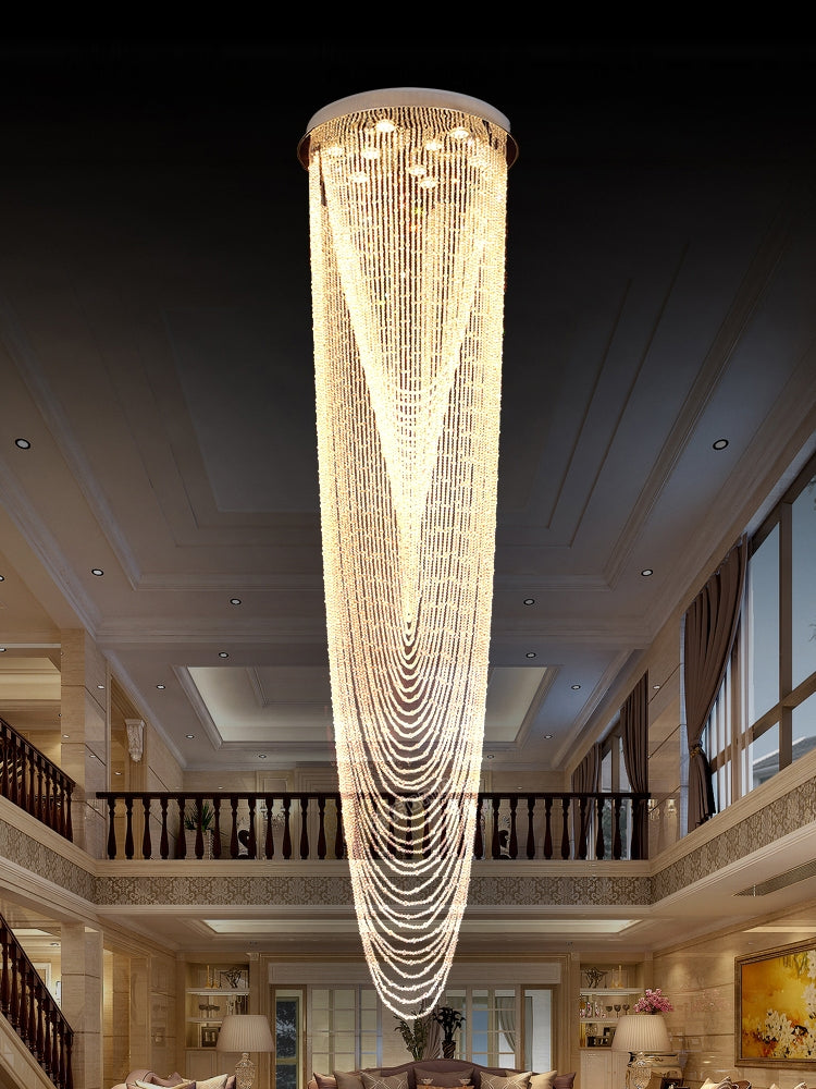 Extra Large Affordable Luxury Tiered Tassel Watefall Crystal Chandelier for Spiral Staircase/Villa/Hotel Lobby/Foyer Secondary image
