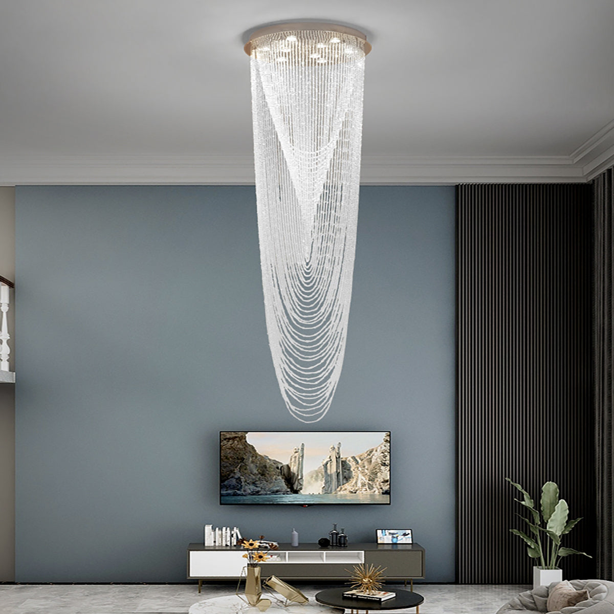Extra Large Affordable Luxury Tiered Tassel Watefall Crystal Chandelier for Spiral Staircase/Villa/Hotel Lobby/Foyer Main image