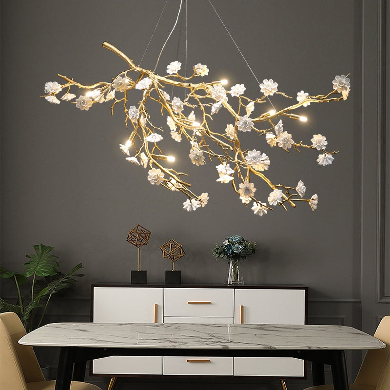Ceramics Flower Branch Chandelier For Living Dining Room