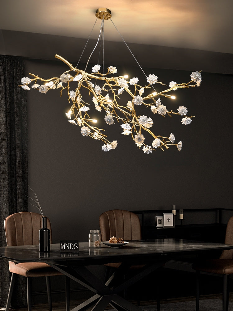 Ceramics Flower Branch Chandelier For Living Dining Room