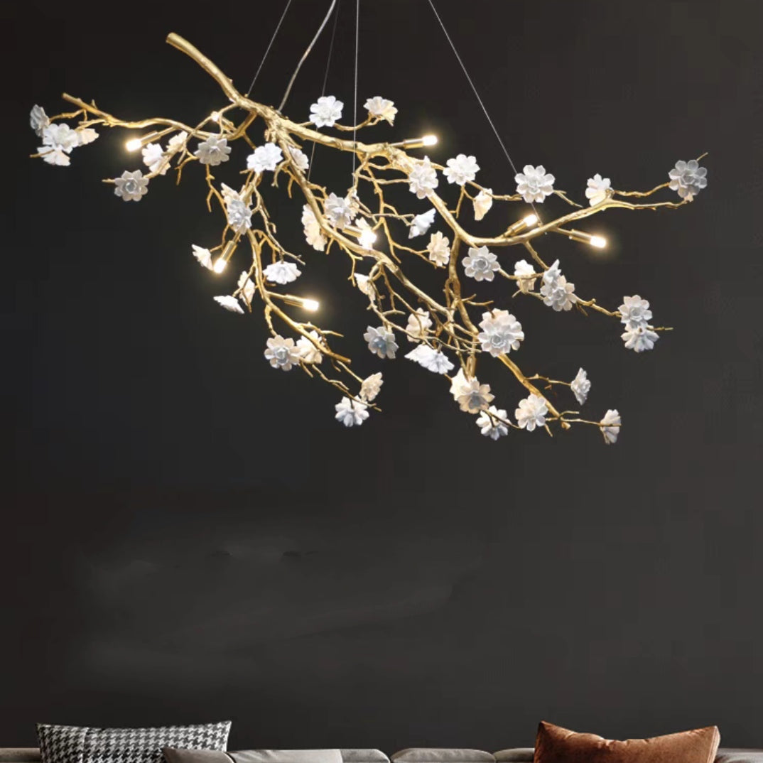 Ceramics Flower Branch Chandelier For Living Dining Room