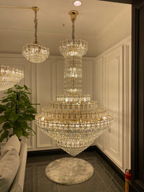 Luxury Extra Large Multi-tiered Funnel Clear Crystal Chandelier for Staircase/Foyer/Living Room