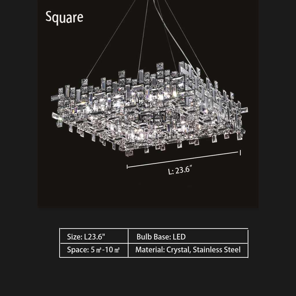 Extra Large Art Irregular Block Collection Crystal Pendant Chandelier Suit for Living Dining Room