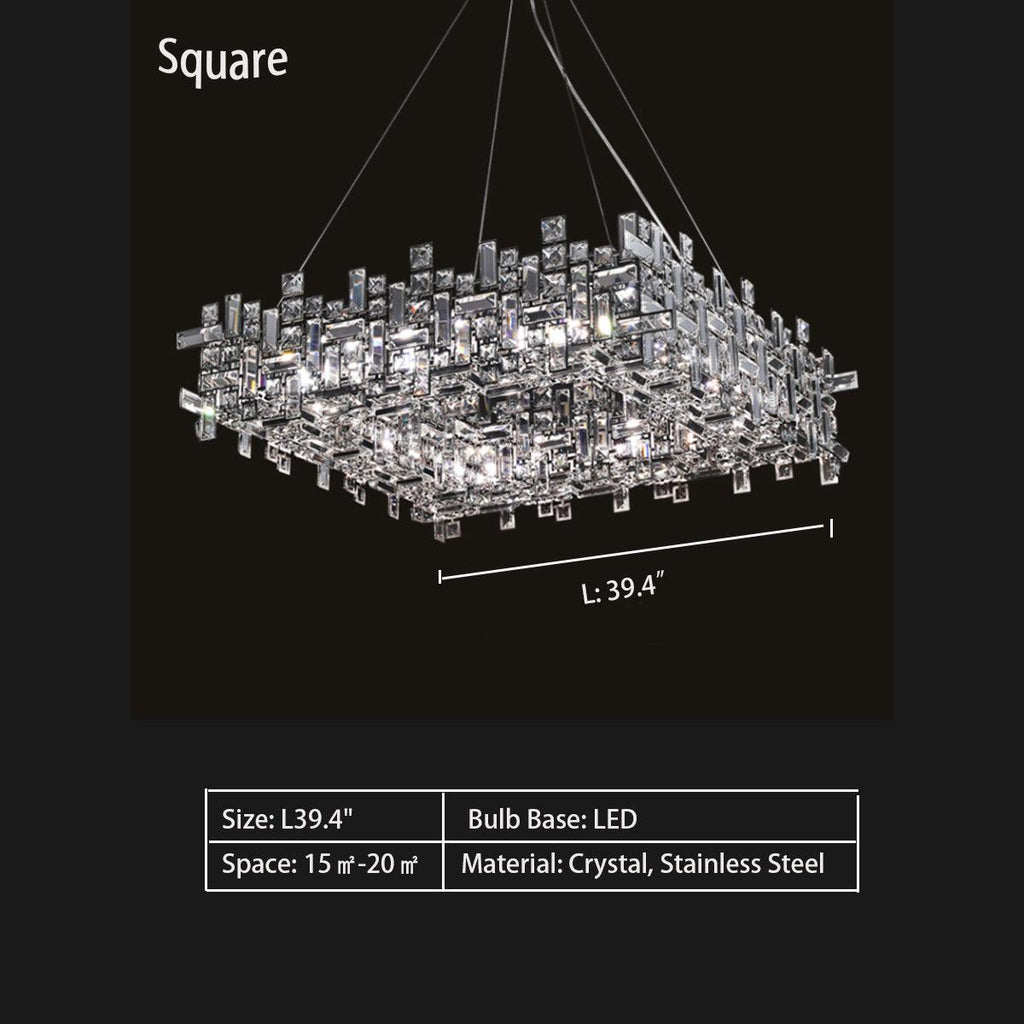 Extra Large Art Irregular Block Collection Crystal Pendant Chandelier Suit for Living Dining Room
