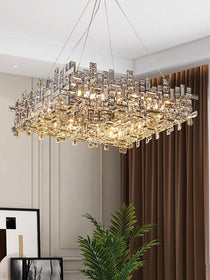 Extra Large Art Irregular Block Collection Crystal Pendant Chandelier Suit for Living Dining Room