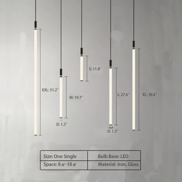 Nordic Fashion Minimalist Black Straight Pendant Chandelier for Bedside/Staircase/Loft/Duplex