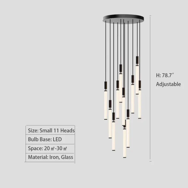 Nordic Fashion Minimalist Black Straight Pendant Chandelier for Bedside/Staircase/Loft/Duplex