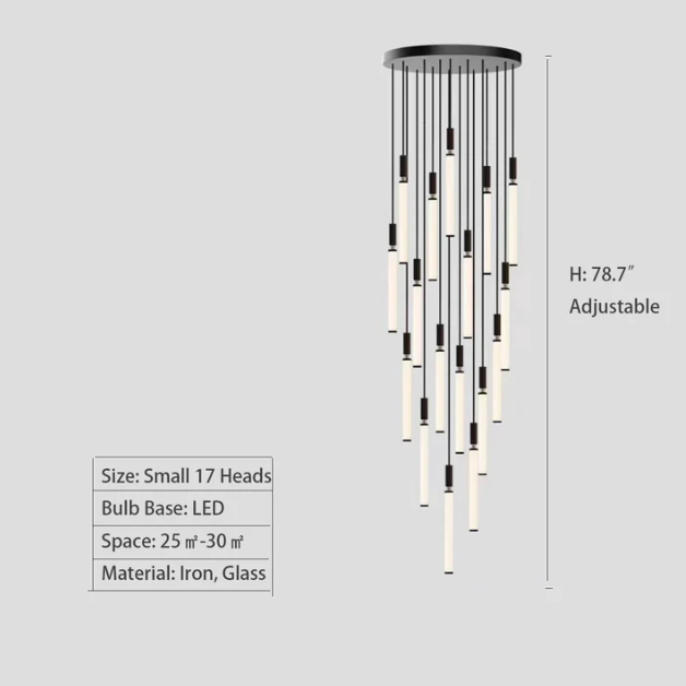Nordic Fashion Minimalist Black Straight Pendant Chandelier for Bedside/Staircase/Loft/Duplex