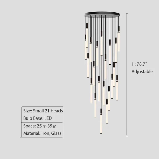 Nordic Fashion Minimalist Black Straight Pendant Chandelier for Bedside/Staircase/Loft/Duplex