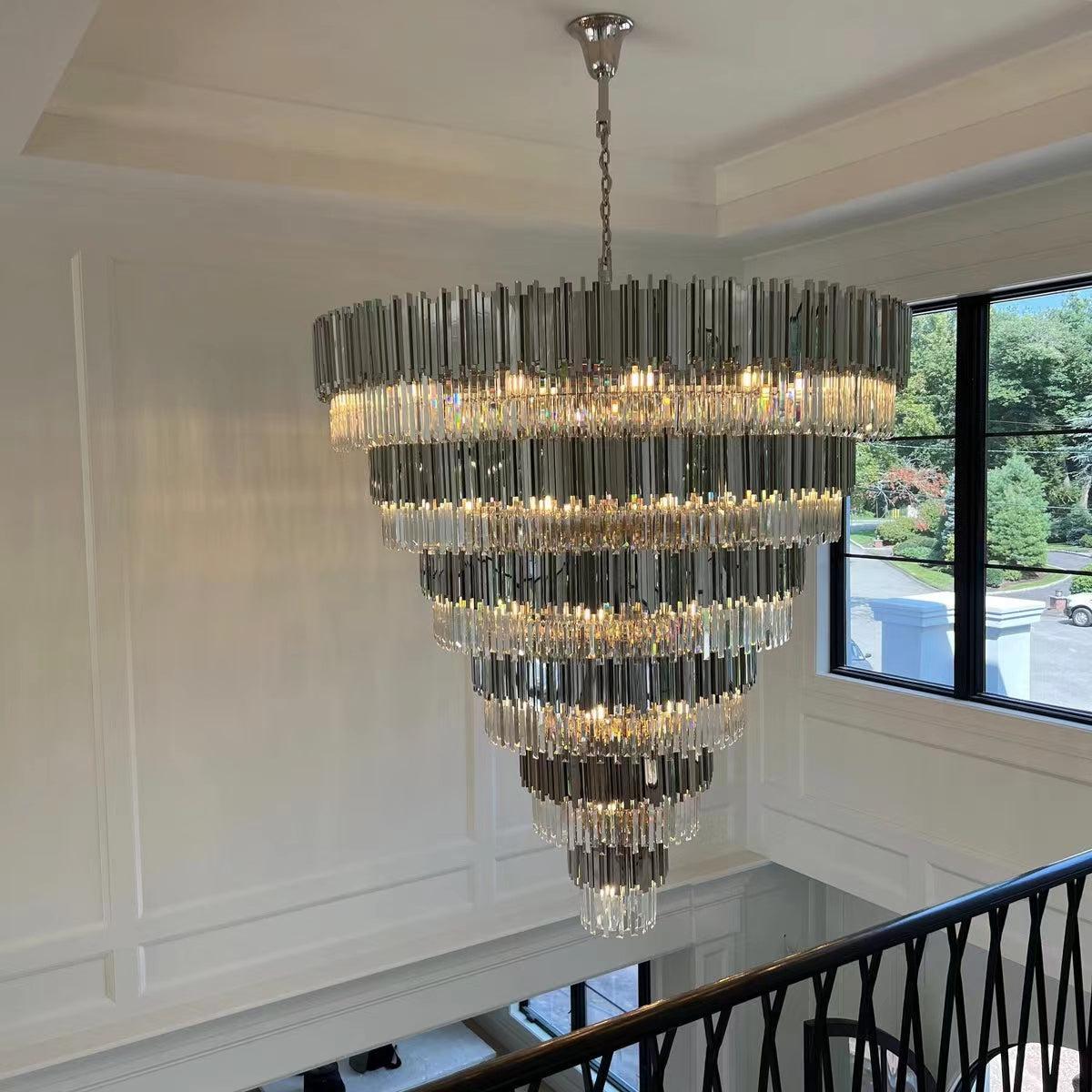 Extra Large Round Cone Tiered Crystal Chandelier for Foyer/Enterway/Living Room Main image