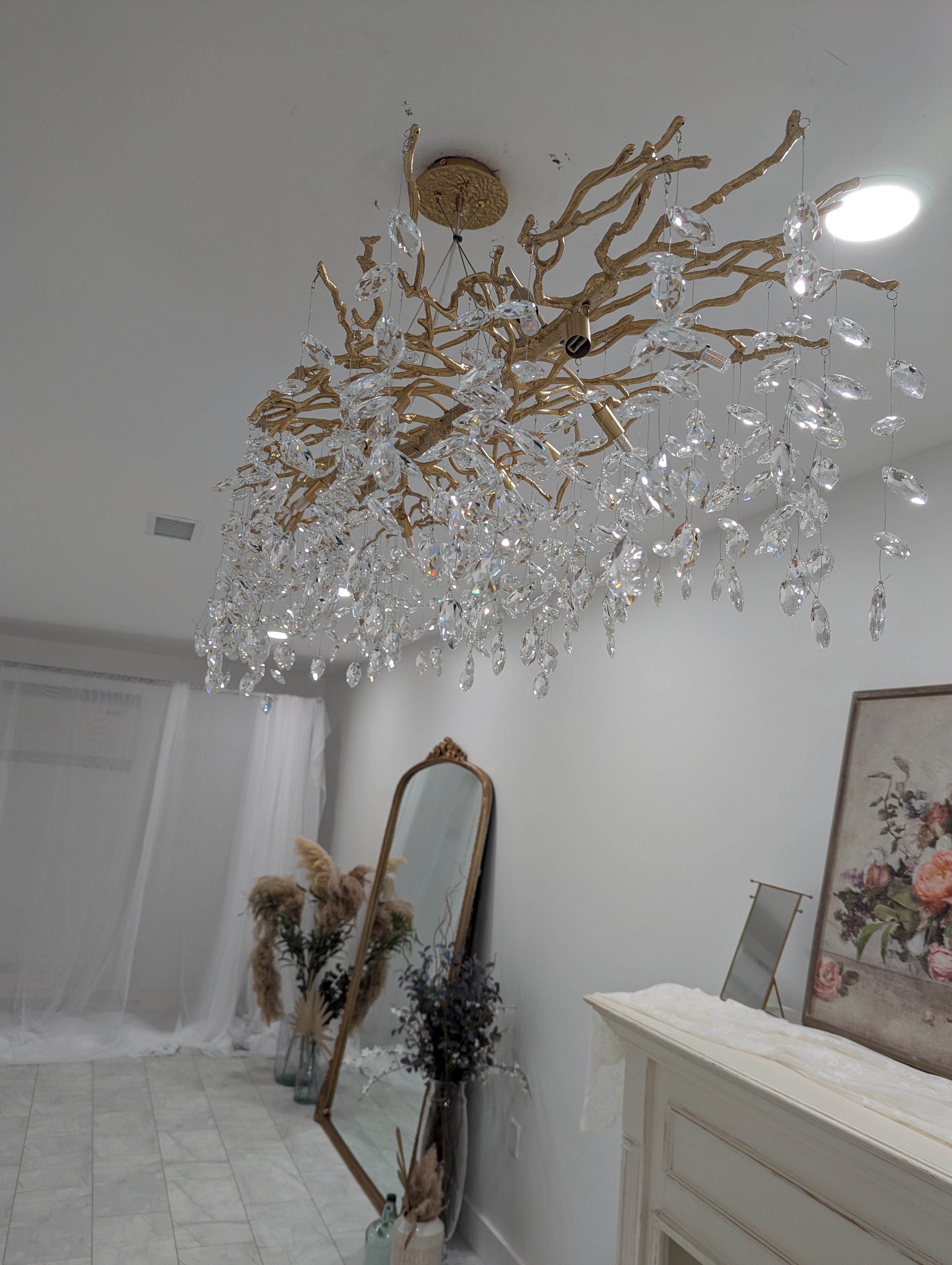 French Branch Elegant Crystal Leaves Chandelier