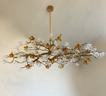 Brass Branch Artistic Flower Crystal Chandelier For Dining Room Living Room Kitchen Island