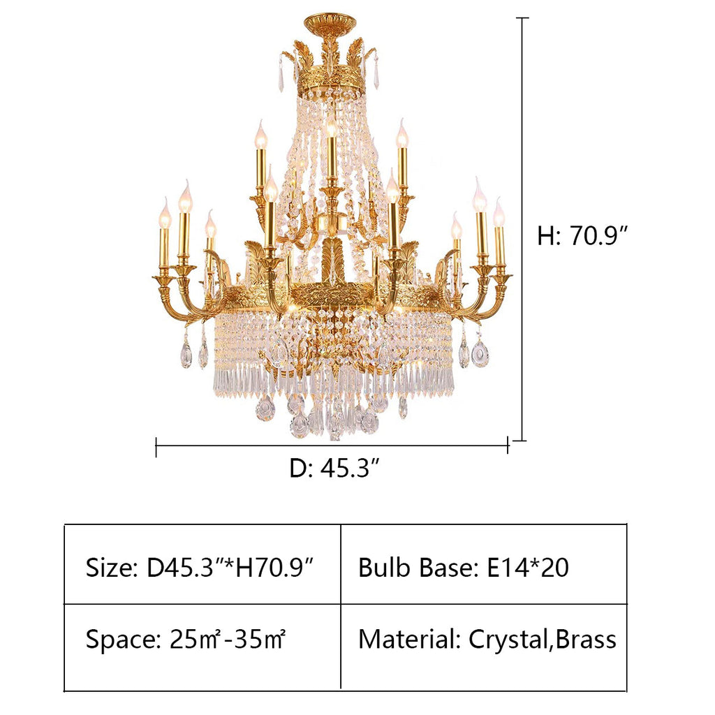 Stunning Oversized Luxury Golden Metal Candle Crystal Tassel Chandelier  For High-ceiling Staircase/Entryway/Living/Meeting Room