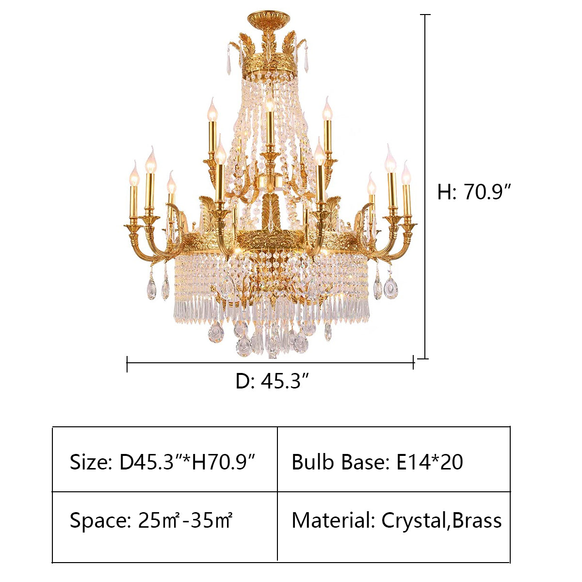 Stunning Oversized Luxury Golden Metal Candle Crystal Tassel Chandelier  For High-ceiling Staircase/Entryway/Living/Meeting Room