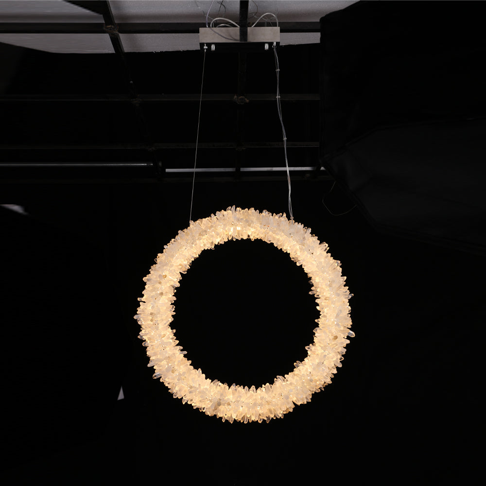 Cervine Quartz Stone Geode Quartz Crystal Chandelier Vertical Hanging Ring Pendant Light